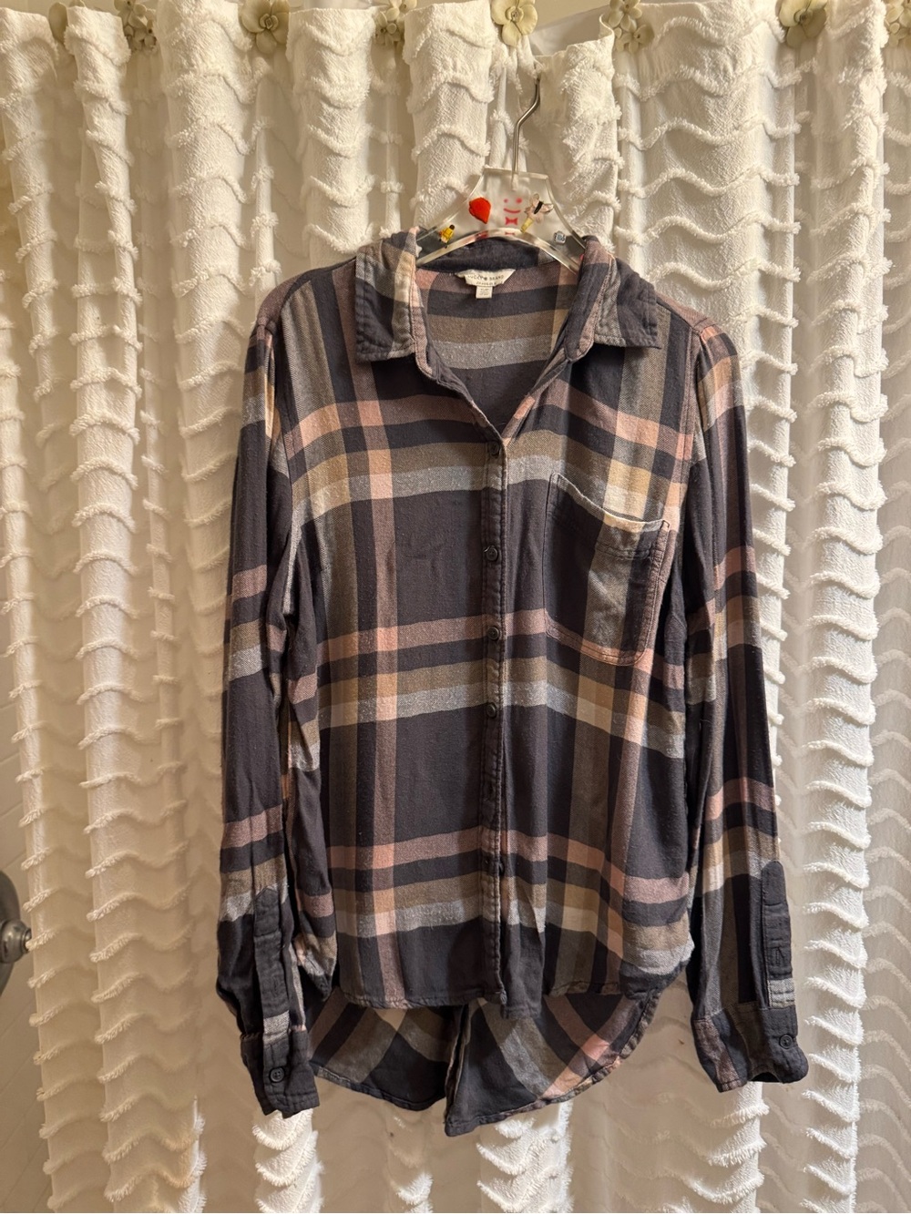 Lucky Brand Plaid Button-Down Shirt in Charcoal, Dusty Pink & Cream